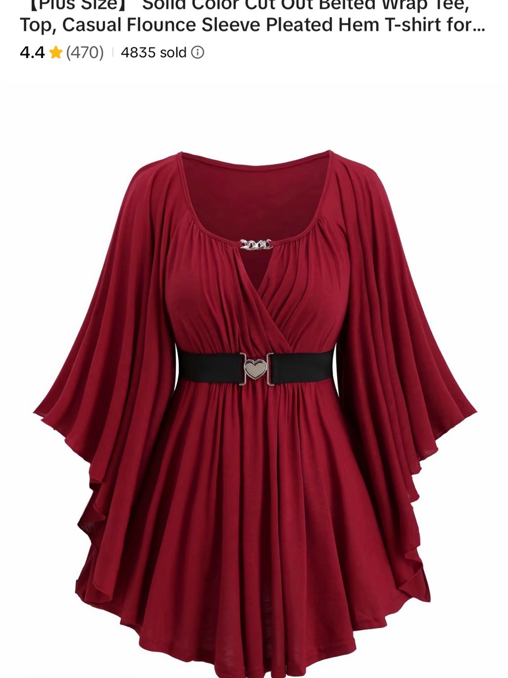 Plus Size Flowy Belted Wrap Top in Wine Red